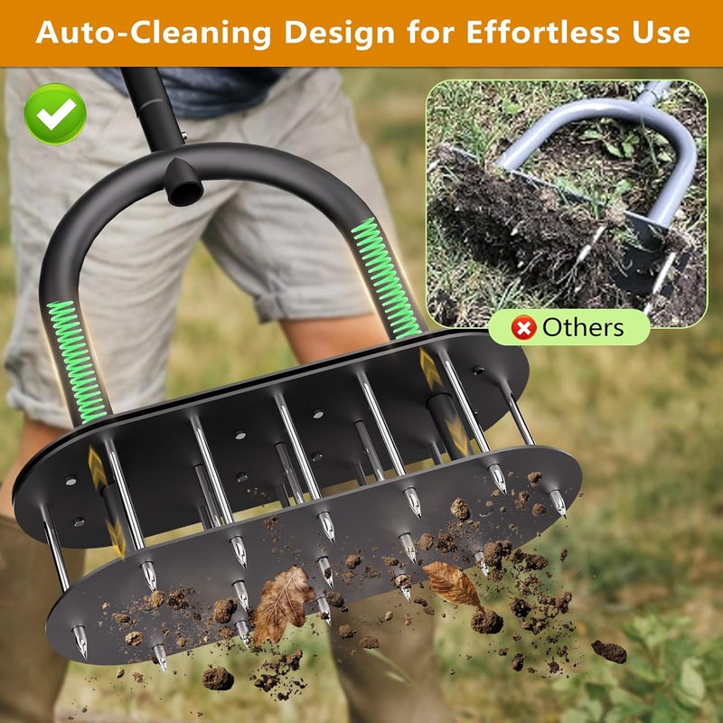 SEASKY Lawn Aerator Spike Metal Manual Dethatching Lawn Aerator Tool with 15 Iron Spikes Spring-Loaded Design Grass Aerator Tools for Yard, Patio, Garden Tool (15 Nails) - Image 3